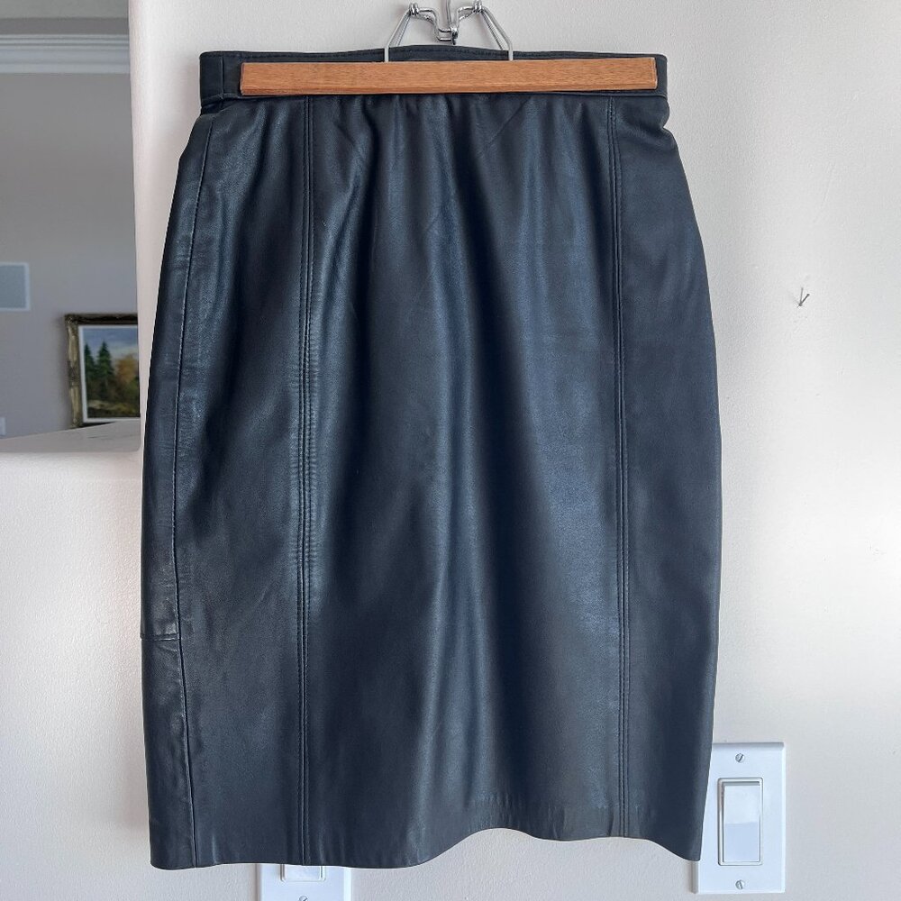 Black genuine leather skirt